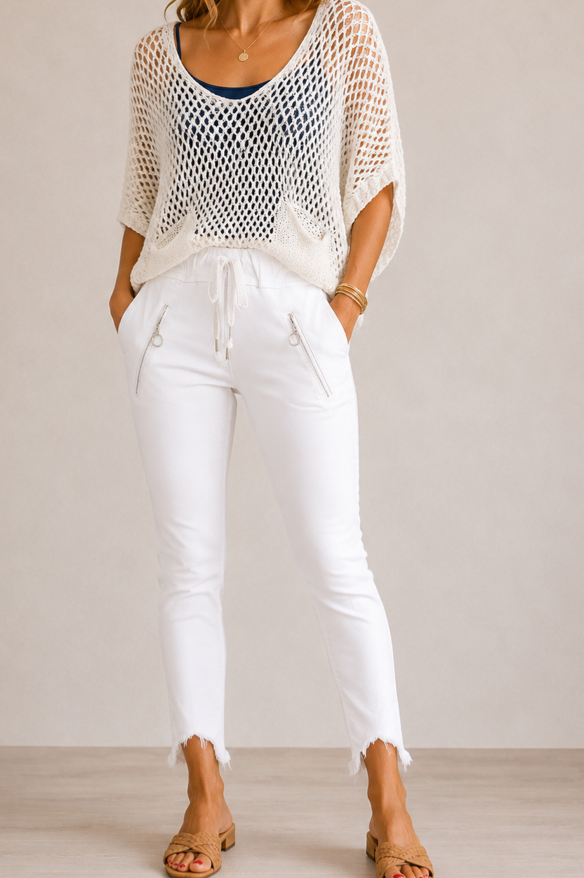 Fringe Hem Zip Pant